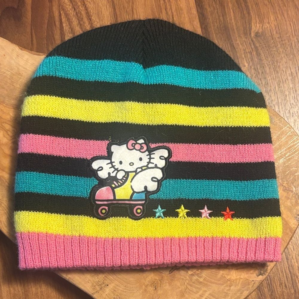 Hello Kitty Black Knit Striped Beanie